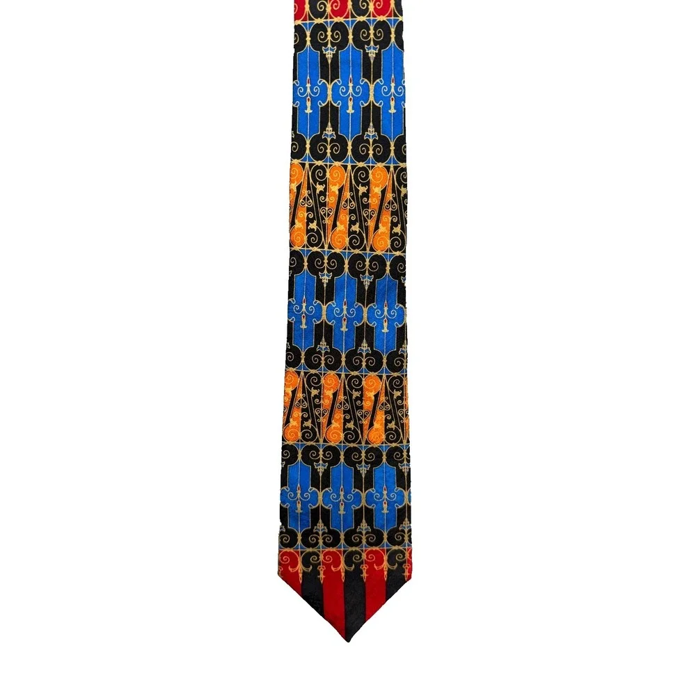 VTG Rush Limbaugh Tie‎ Gold Red Black Blue Silk USA Made 90s Gothic Scroll